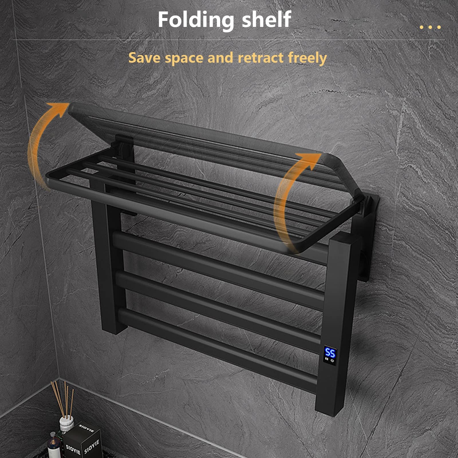 80W Electric Heated Towel Warmer Rack - Wall Mounted Aluminum Alloy Bathroom Towel Heater with Timer & Storage Shelf - Plug-in Black - Perfect for Spa, Luxury Bathrooms & Cold Weather Comfort