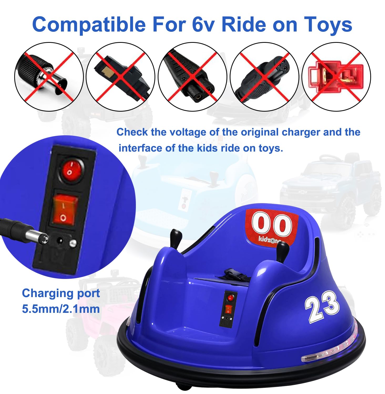 6V Battery Charger for Kids Ride-On Toys - Universal 6 Volt Charger for Best Choice Products, Flybar, Kidzone, Dynacraft & Hello Kitty Electric Cars - Perfect for Indoor/Outdoor Playtime & Birthday Gifts