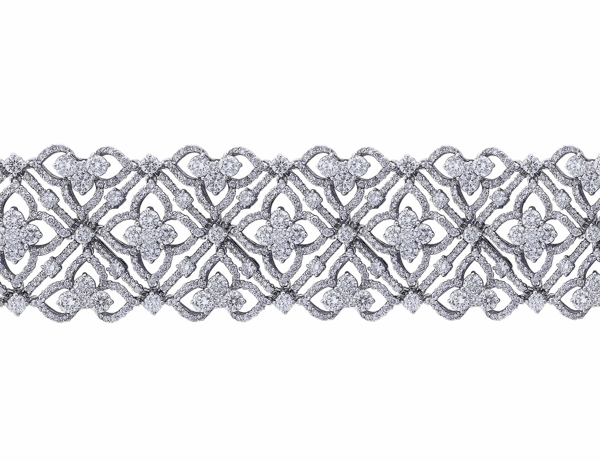 18K White Gold Wide Lace Diamond Bracelet for Women - Elegant Wedding Jewelry, Anniversary Gift & Special Occasion Accessory
