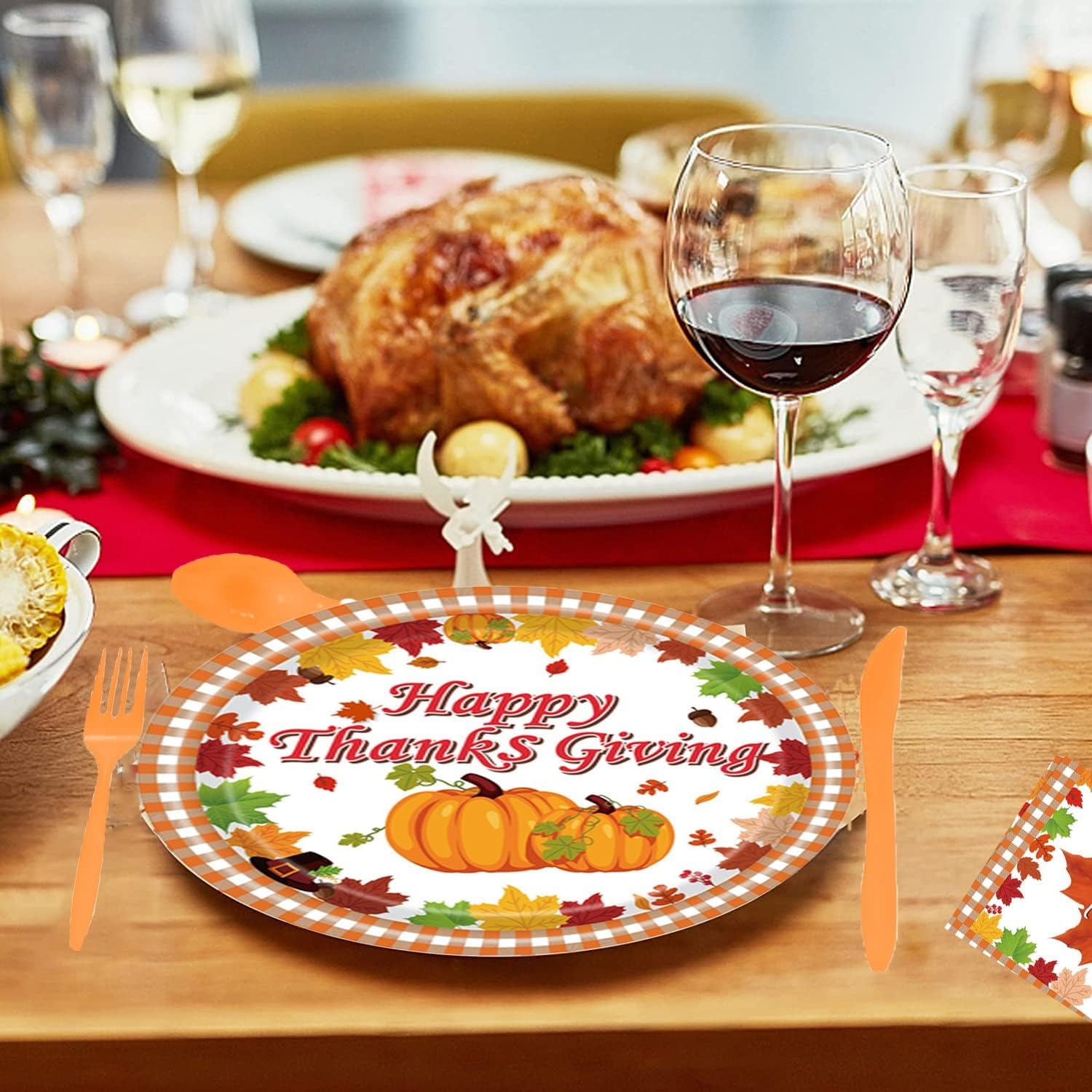 80 Pcs Fall Thanksgiving Party Supplies Set - Disposable Pumpkin & Turkey Themed Plates, Napkins, Tableware for Autumn Harvest Dinner - Perfect for Thanksgiving Gatherings, Family Feasts, and Holiday Celebrations (Serves 12)
