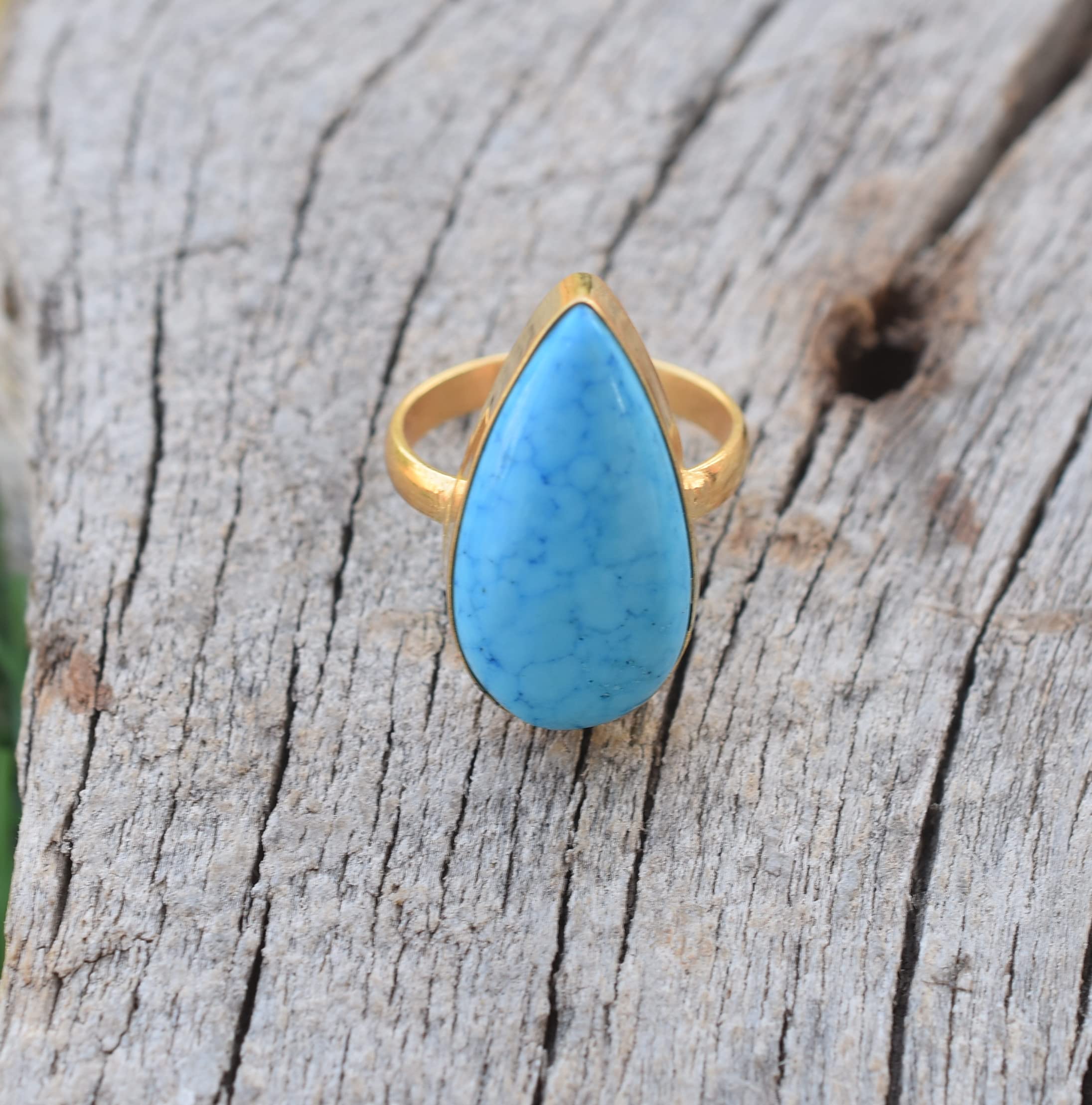 Veracity Jewelry Gold Plated Gemstone Rings for Women & Girls - Handmade Western Style Turquoise Blue Rings - Perfect Gift for Birthday, Anniversary, Wife, Mom, Girlfriend, Sister - Ideal for Casual Wear, Date Night, and Special Occasions