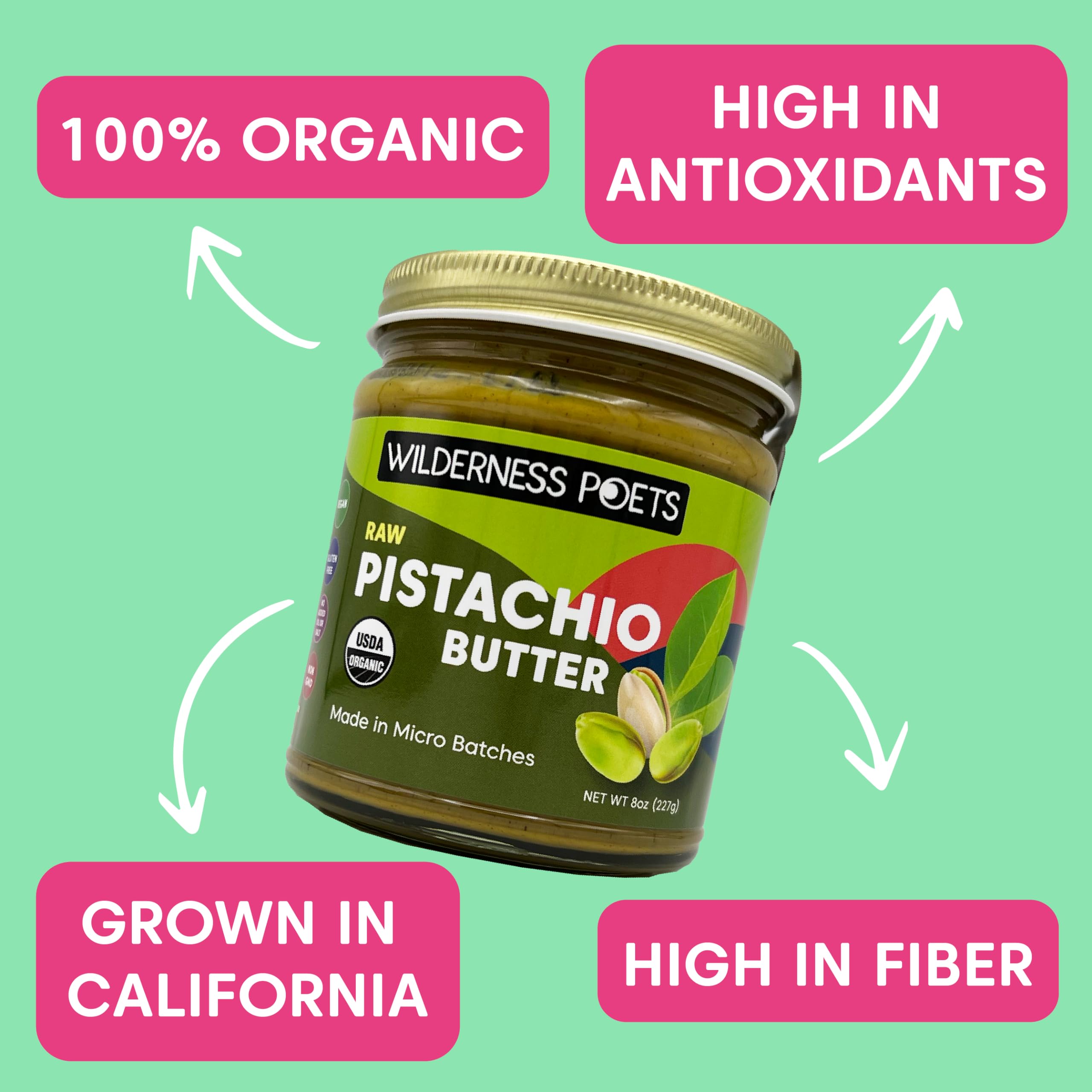 Organic Raw Pistachio Butter - 100% Pure, Unsweetened, California-Grown (7 lb - 1 Gallon) | Perfect for Desserts, Baking, Smoothies & Healthy Snacks | Vegan, Keto & Paleo Friendly