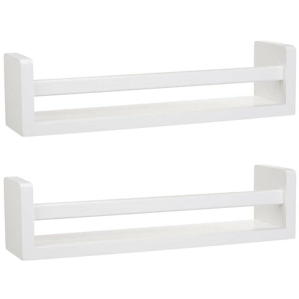 2Pcs White Floating Wall Shelves - Wooden Wall Mounted Bookshelf for Bedroom, Office, Living Room | Perfect for Organizing Books, Toys, Decor & Storage | Modern Home Decor & Space Saving Solution