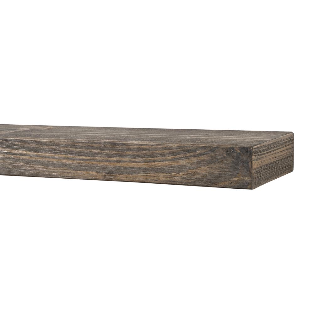 54 Inch Modern Ember Vara Wood Floating Mantel Shelf - 3 Inch Height with Natural Grain Variations & Distressing - Wall Mounted Wooden Shelf for Fireplace Decor, Living Room, Bedroom & Home Interior Design