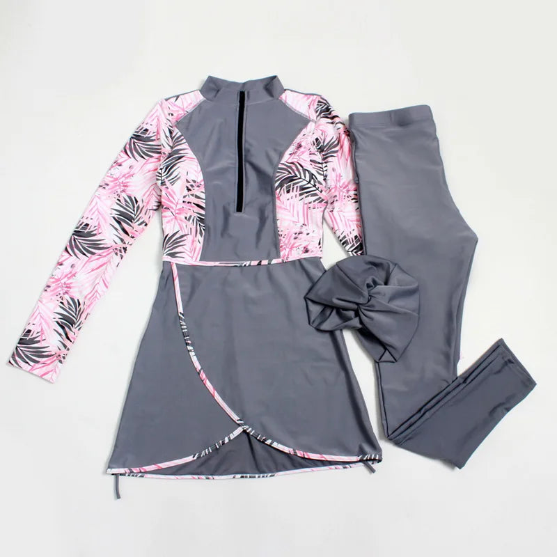 2024 Women's Modest 3-Piece Islamic Burqini Swimwear Set - Long Sleeve Swimsuits with Headscarf in 7 Colors | Halal Beachwear for Swimming, Surfing & Water Activities
