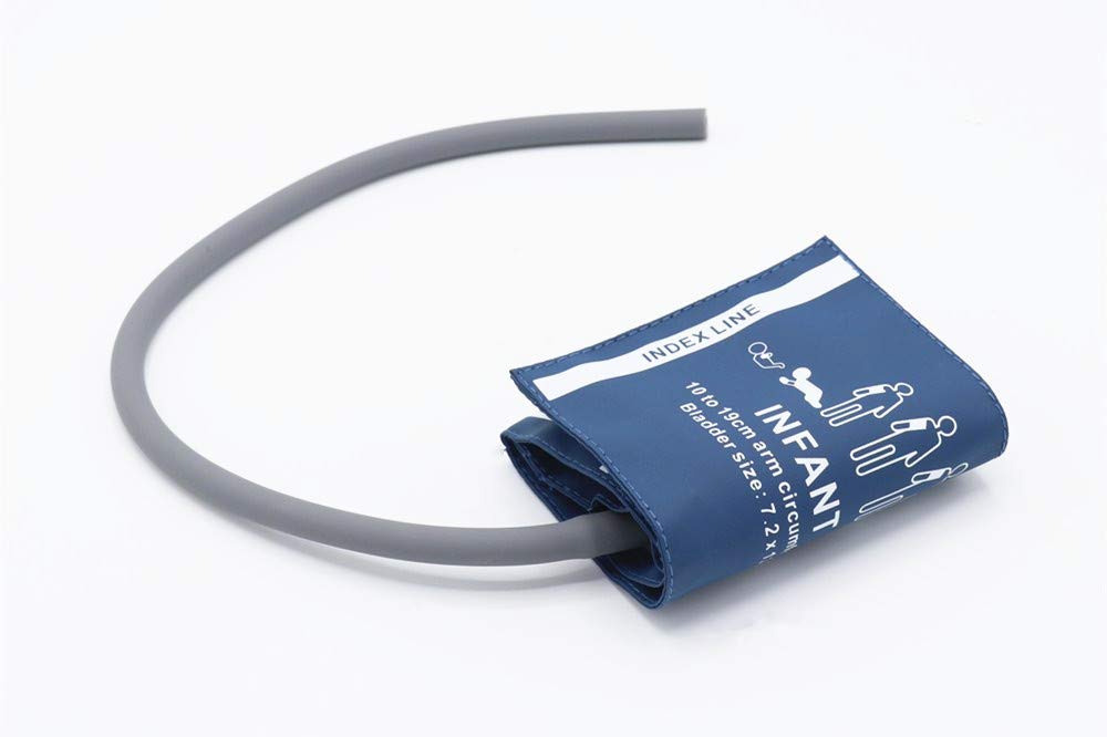 Universal NIBP Blood Pressure Cuff - Single Tube Reusable Infant Cuff (10-19cm Arm Circumference) | PU Replacement Cuff for Patient Monitor | No Connector | Blue with Storage Bag | Ideal for Neonatal Care & Pediatric Clinics
