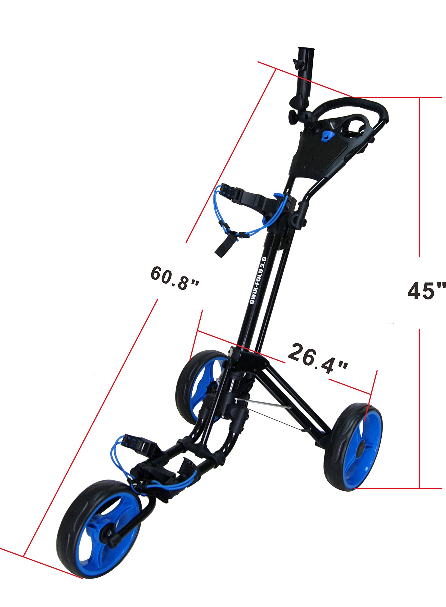 Premium 3-Wheel Golf Push Cart with Foot Brake - 1-Second Quick Fold, Adjustable Handle & Umbrella Holder | Lightweight Aircraft Aluminum Frame | Beverage Holder & Storage | Perfect for Golf Courses & Outdoor Sports