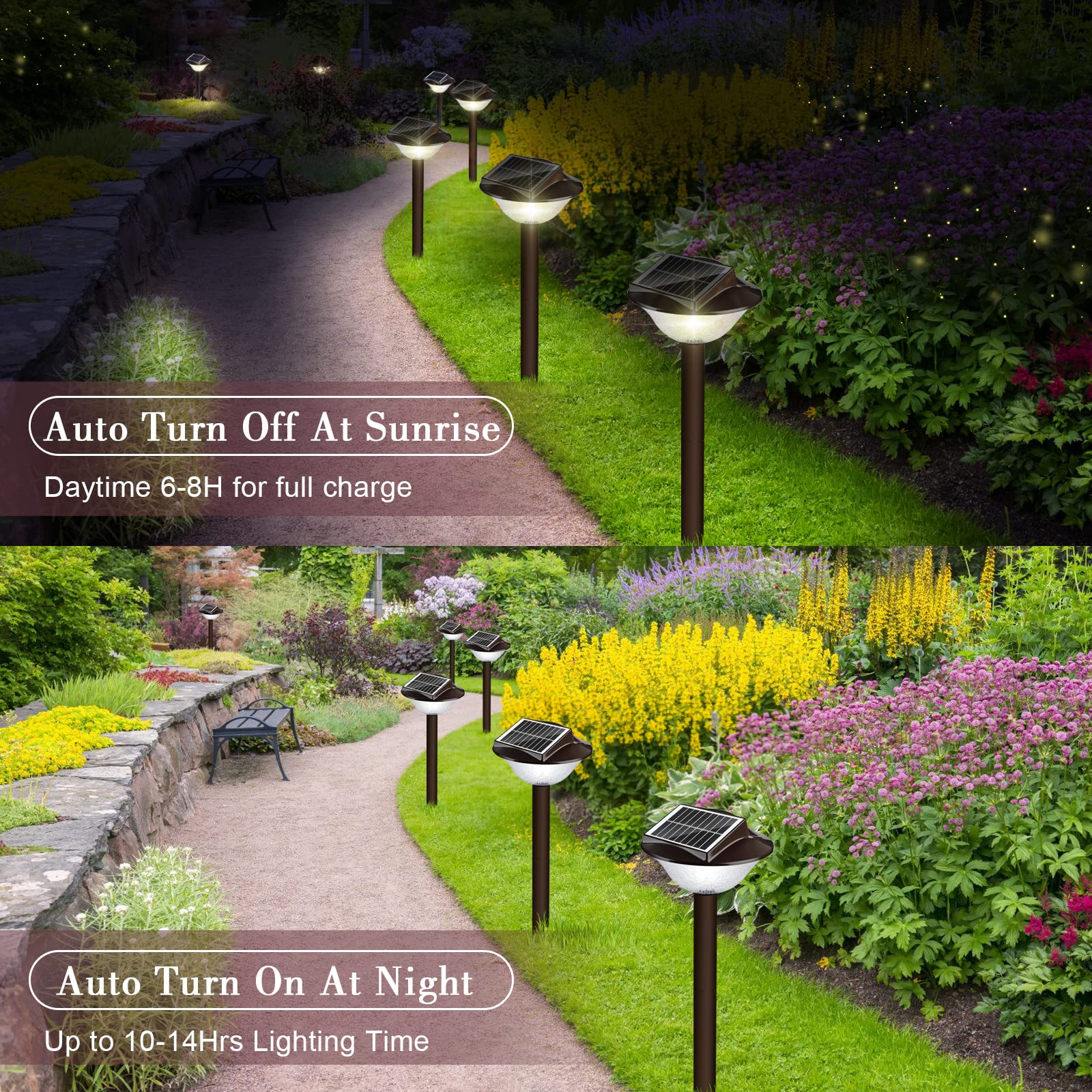 40LED Solar Pathway Lights Outdoor Waterproof - 2-in-1 Warm White (4000K) & Cool White (7000K) - IP65 Solar Driveway & Garden Lights - 12 Hours Runtime - Perfect for Yard, Backyard, Walkway & Landscape Lighting (2 Pack)
