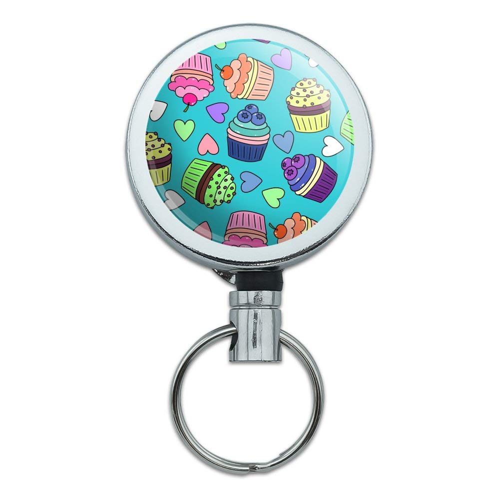 Colorful Cupcakes Design Heavy Duty Metal Retractable ID Badge Holder - Key Card Reel with Belt Clip for Office, School, Hospital & Security Professionals