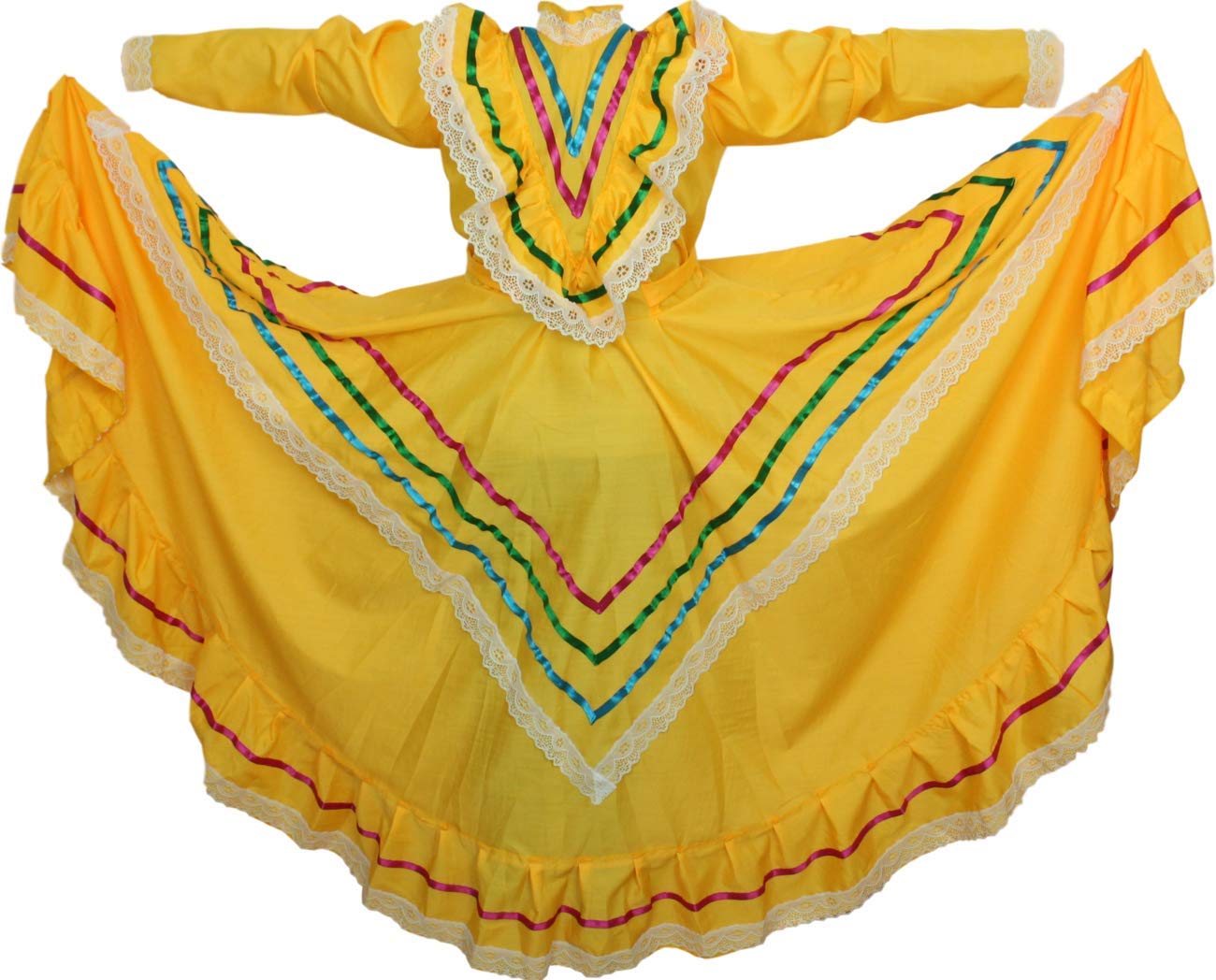 Authentic Mexican Jalisco Dress - Traditional Folklorico Costume for Women (Size S, Vibrant Yellow) | Perfect for Cinco de Mayo, Fiesta, Dance Performances & Cultural Events