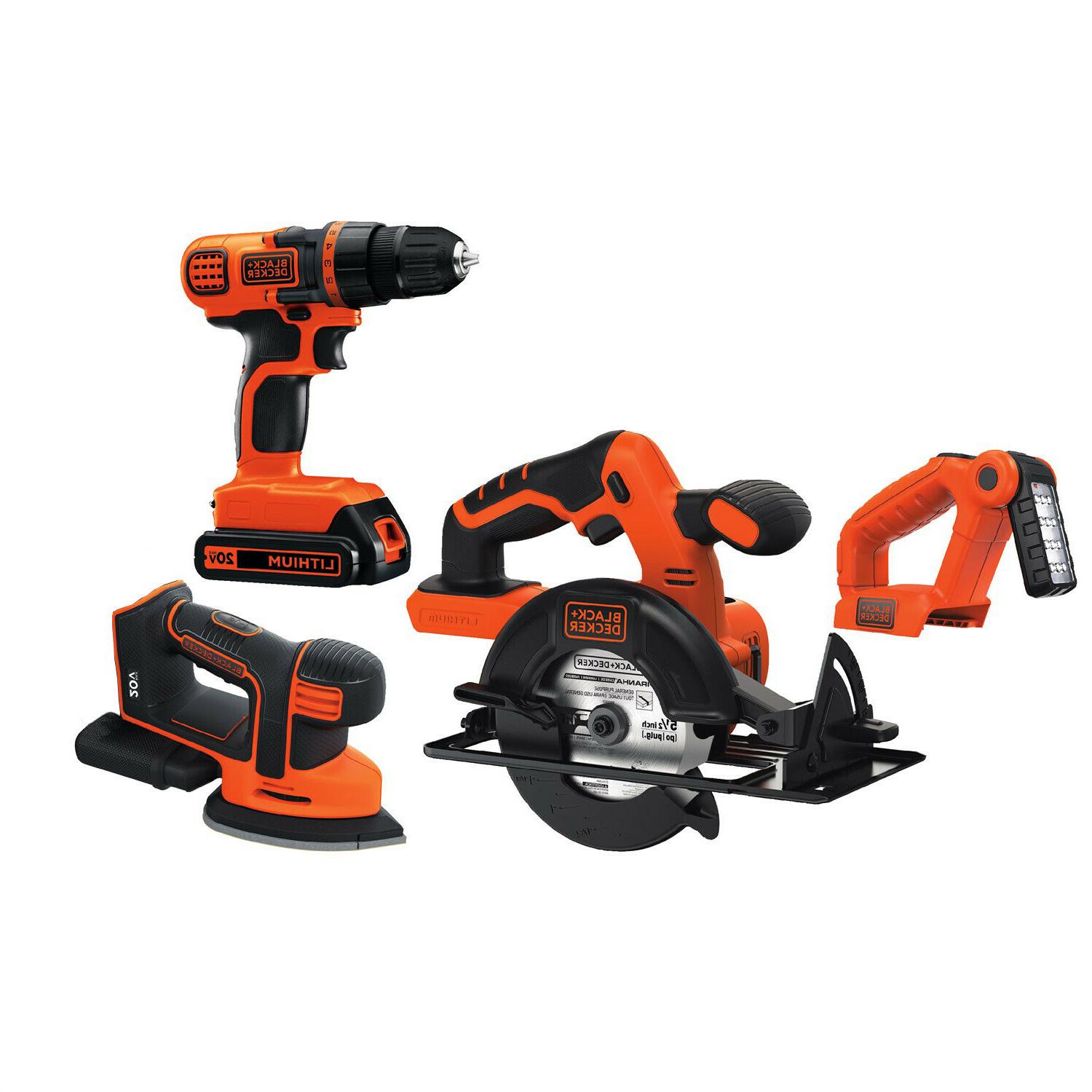 BLACK + DECKER 20V Max Lithium Ion Cordless Power Tool Combo Kit (4-Piece) - Drill, Circular Saw, Reciprocating Saw, Flashlight - Perfect for DIY Projects & Home Improvement