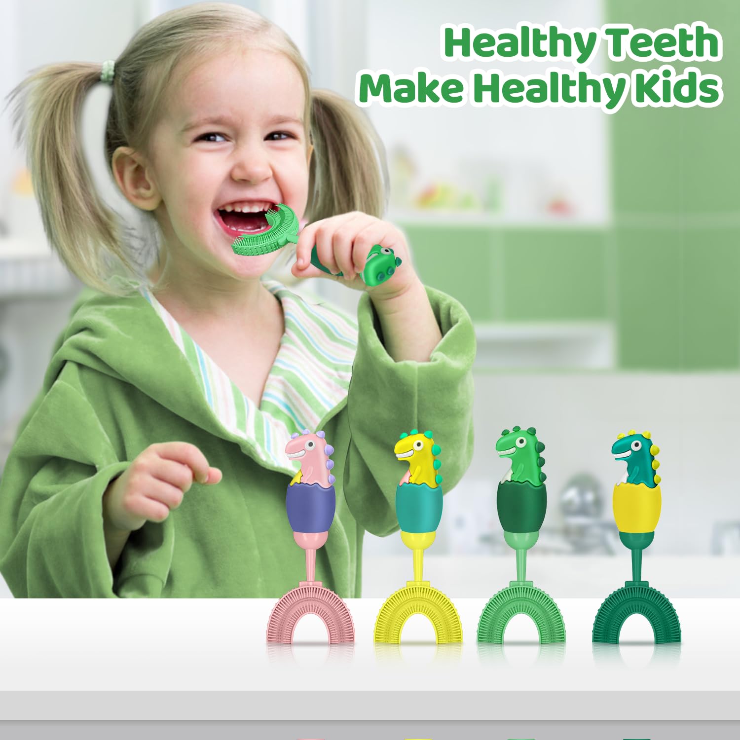 U-Shaped Toothbrush for Kids Ages 2-7 | Soft Food-Grade Silicone for Sensitive Gums | 360° Teeth Cleaning Design | Training & Travel-Friendly Toddler Toothbrush (Green) | Perfect for Home, School & Vacation Use