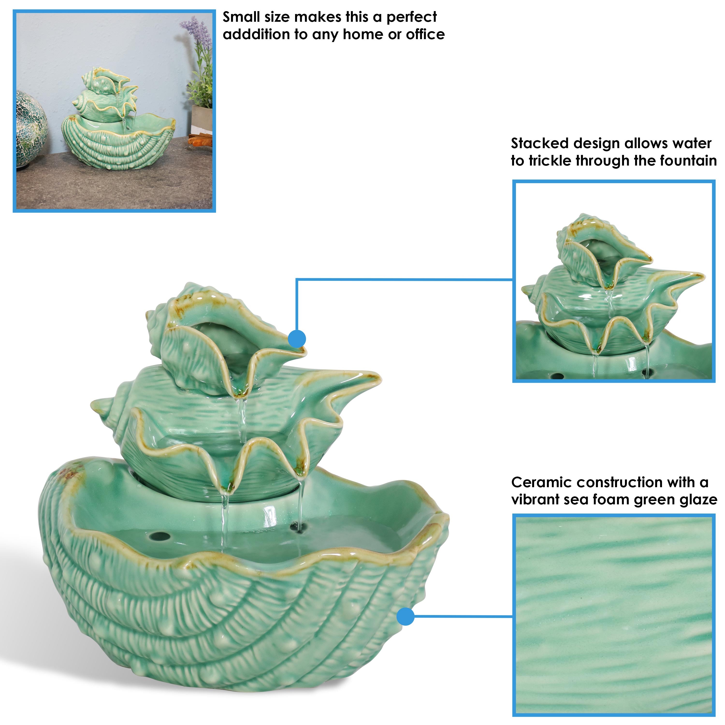Sunnydaze Stacked Seashells Tabletop Water Fountain - Relaxing Indoor/Outdoor Decorative Fountain for Home, Office, Garden & Patio