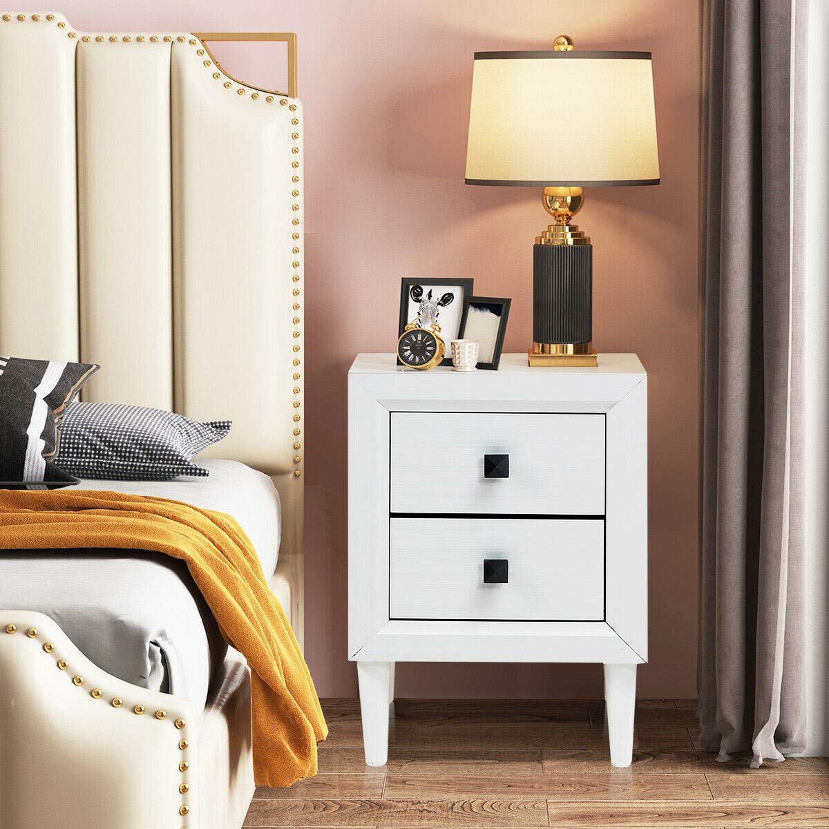 Safeplus White Wood Nightstand with 2 Drawers - Multipurpose End Table, Sofa Side Table & Bedside Cabinet for Bedroom, Living Room & Office - Perfect for Storage, Reading & Home Decor