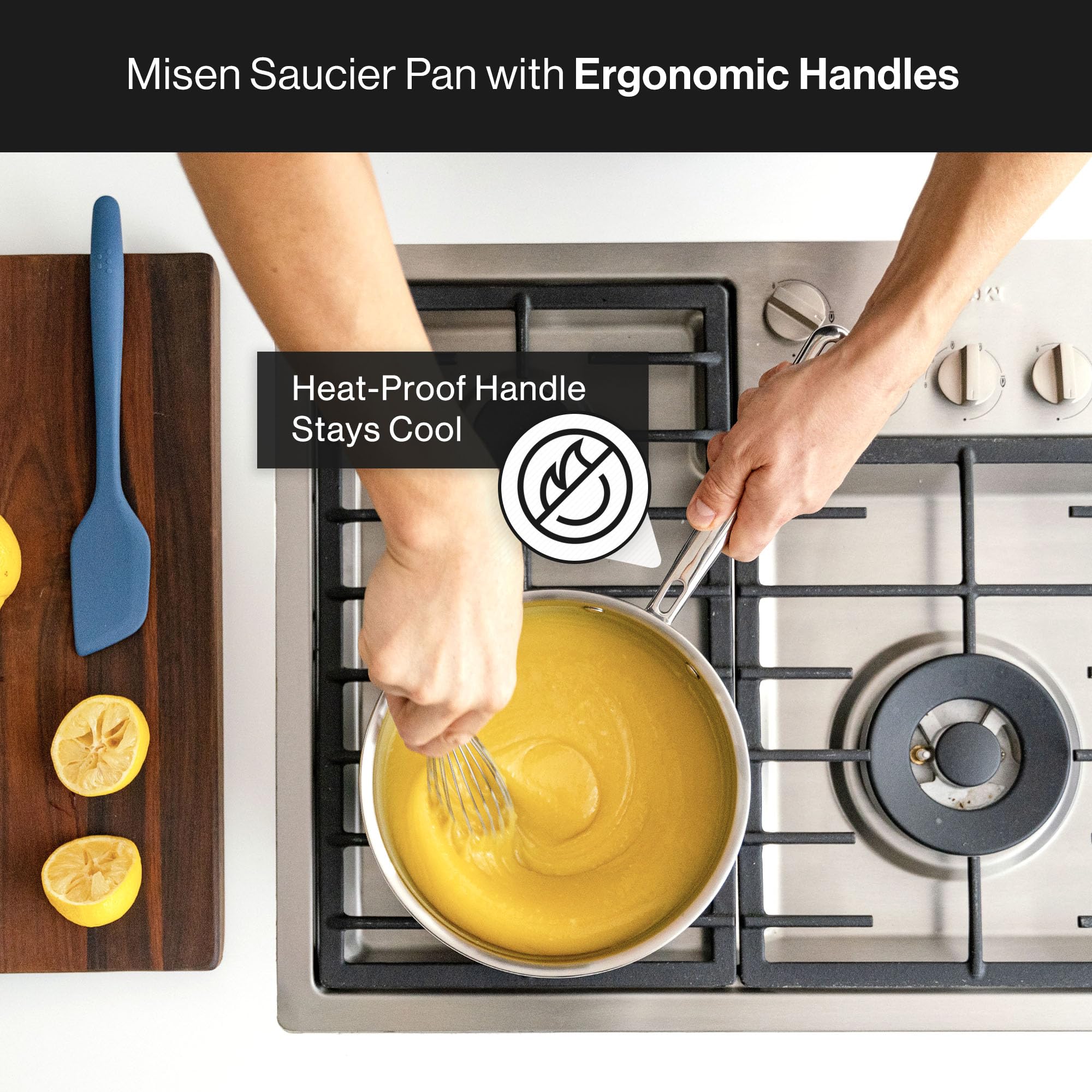 Misen 5-Ply Stainless Steel Saucier Pan with Lid - Induction Compatible 3 QT Sauce Pot with Curved Sides for Smooth Stirring - Oven Safe to 800°F - Even Heat Distribution & Ergonomic Handle - Perfect for Sauces, Soups, and Risotto Cooking
