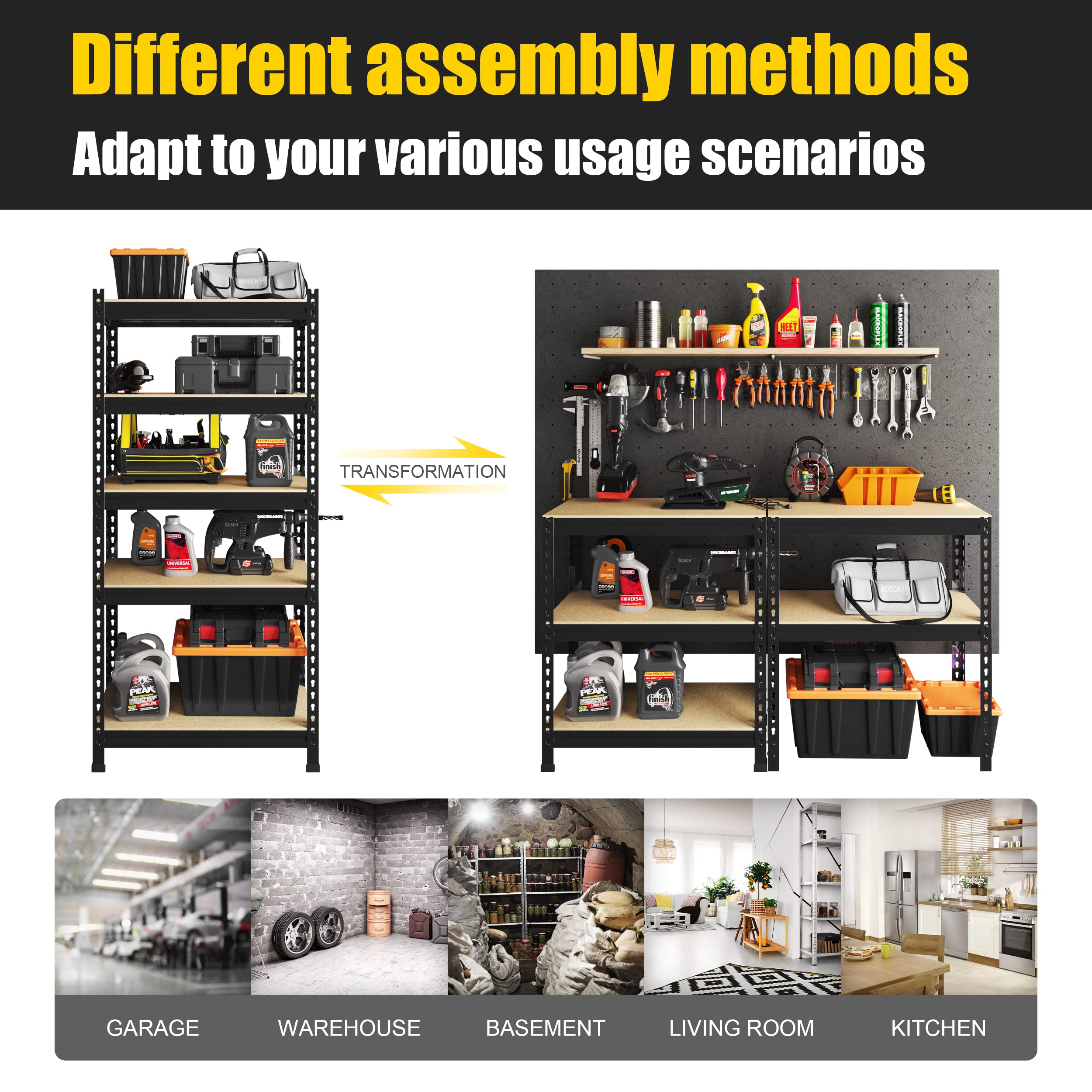PrimeZone 2-Pack Heavy Duty 5-Tier Adjustable Metal Storage Shelves – 28
