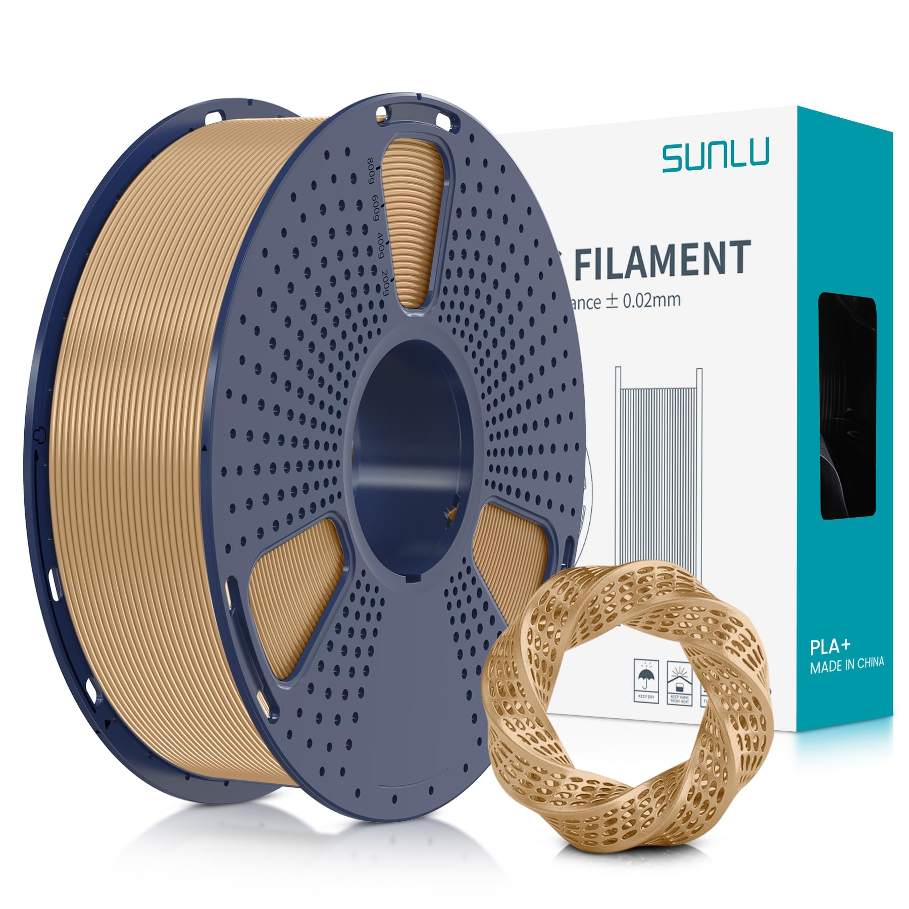 SUNLU PLA Plus 3D Printer Filament 1.75mm - Premium Neatly Wound PLA+ Filament for FDM 3D Printers | High Precision +/-0.02mm | 1kg Spool (2.2lbs) Wood Color | Ideal for DIY Projects, Prototyping & Creative Models