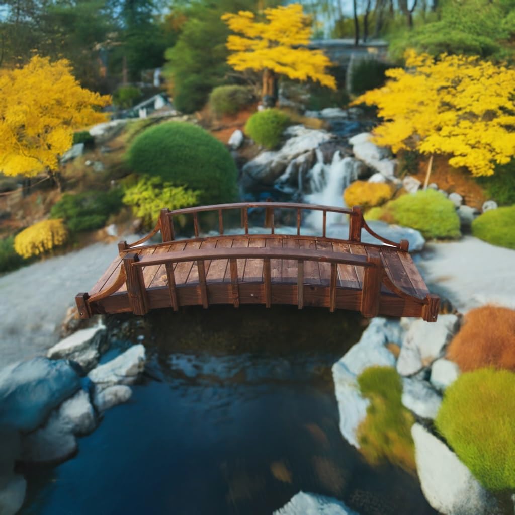 8ft Brown Wooden Garden Bridge for Country Landscaping - Perfect for Backyard, Pond, or Creek Decoration