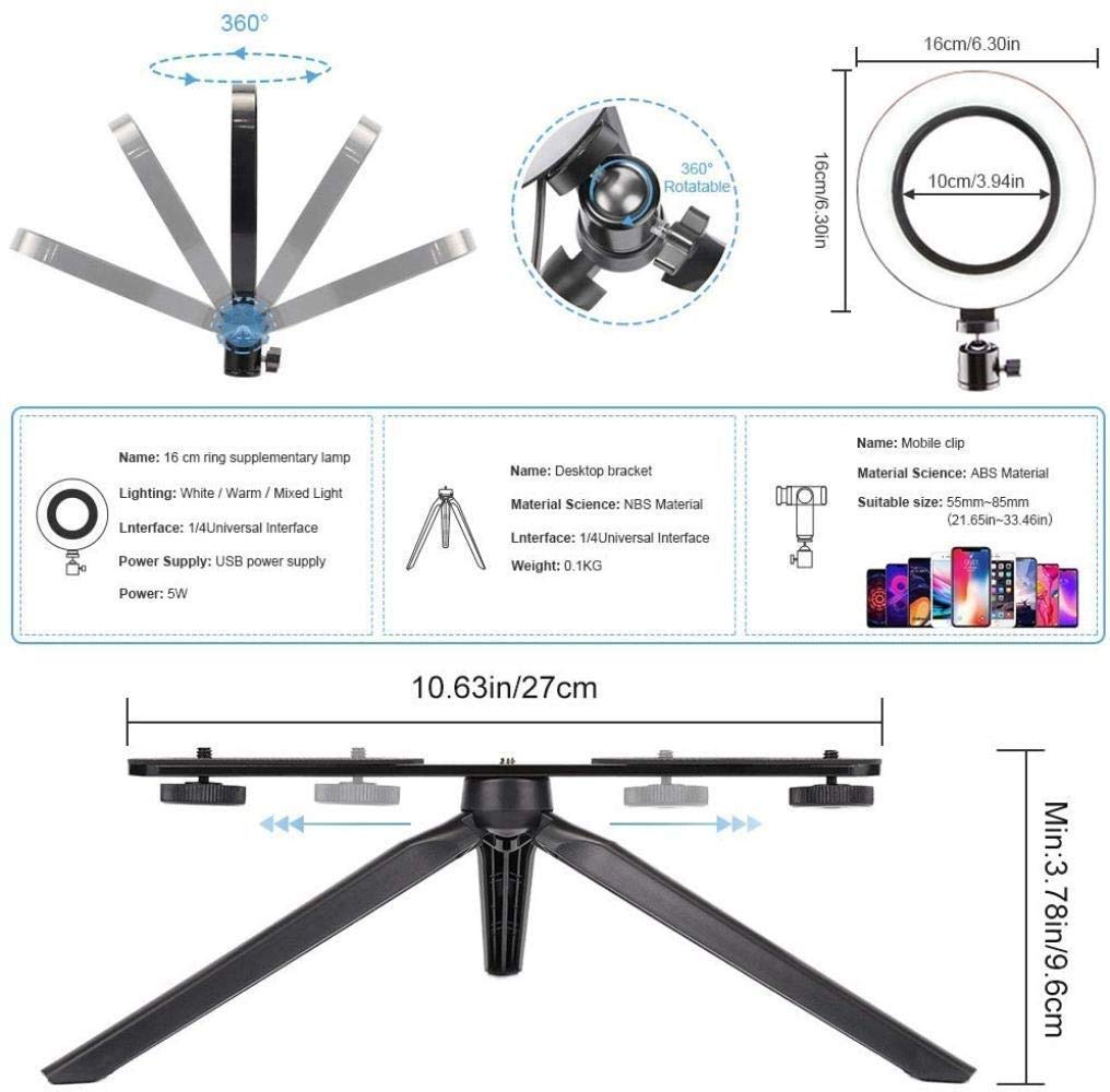 Portable LED Ring Light with Phone Stand & Tripod for Live Streaming, YouTube Videos, TikTok, Zoom Calls - Desktop Beauty Light for Makeup, Selfies, Video Conferencing