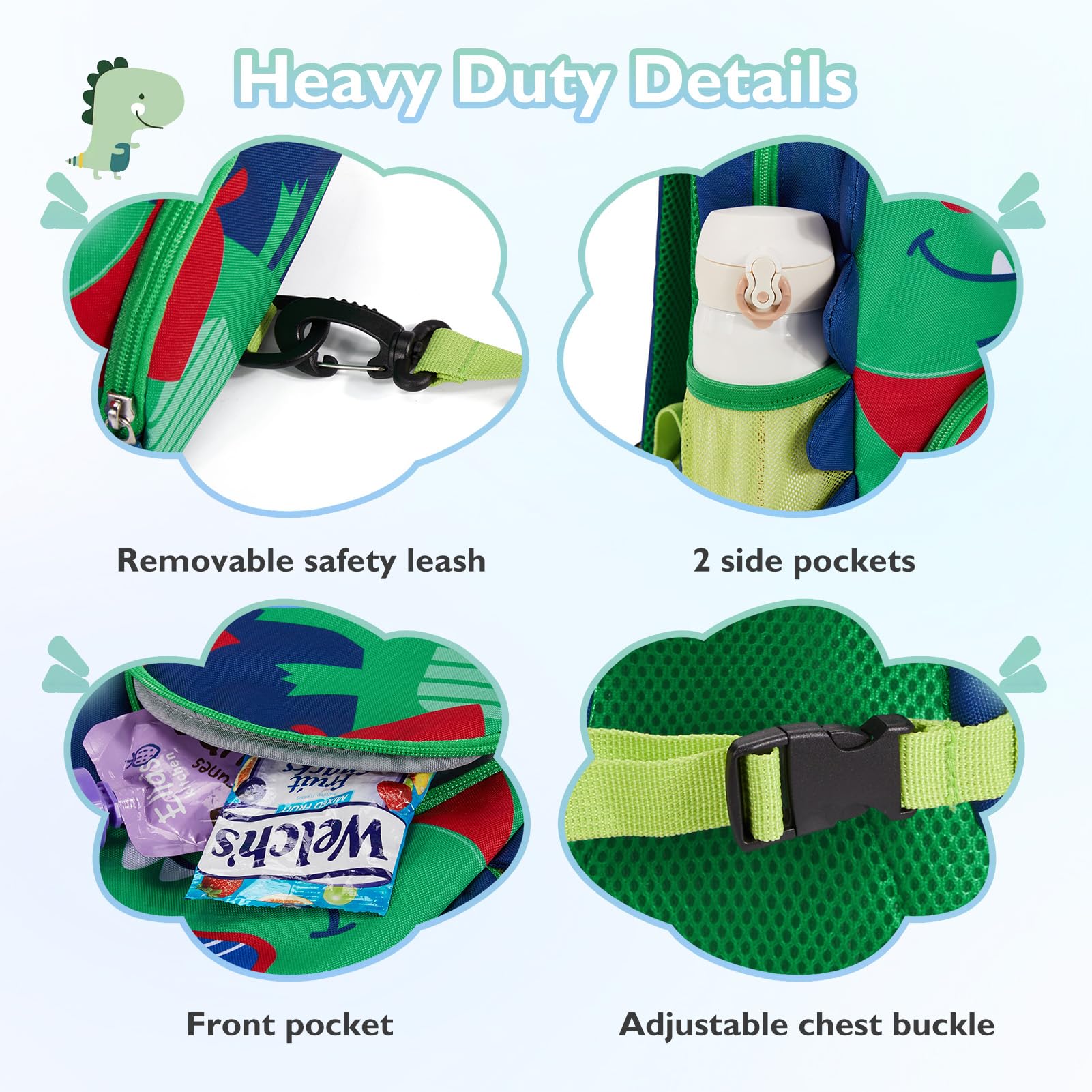 Mommore Dinosaur Toddler Backpack for Boys 2-4 Years - 3D Cartoon Kids Travel Bag with Safety Leash & Adjustable Chest Strap, Water-Resistant Pre-K School Backpack - Perfect for Daycare, Travel & Preschool Adventures