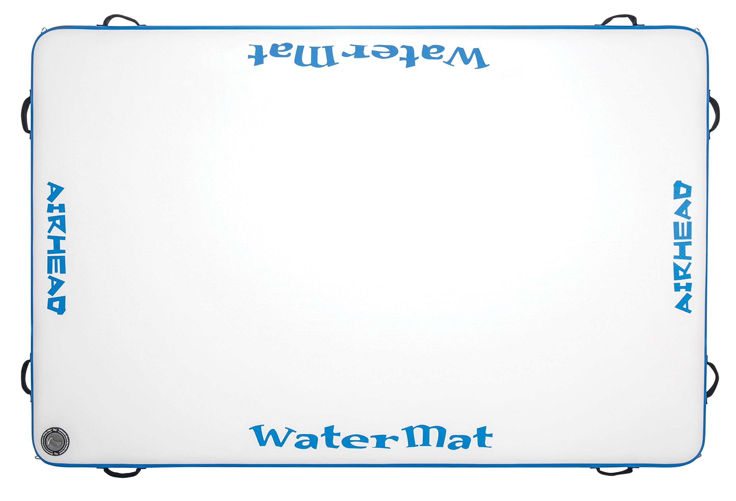 Airhead WATERMAT AIR Inflatable Floating Deck - 8ft with Pump for Lakes, Pools & Beaches - White & Blue Water Mat for Relaxation & Fun