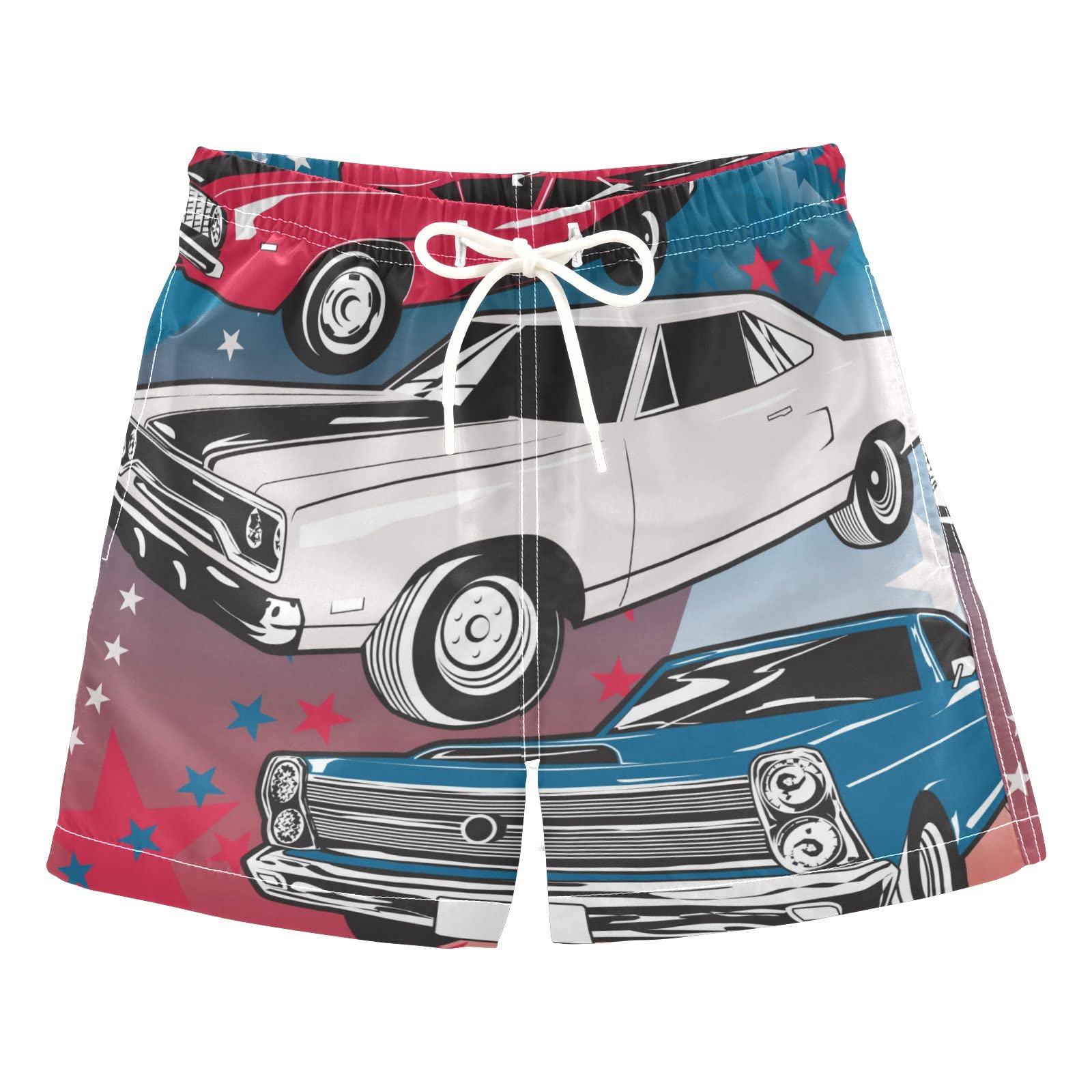 AMICHIC Boys American Muscle Cars Swim Trunks - Quick Dry Board Shorts with Pockets for Beach, Surf & Pool - Hawaii Swimwear Essential for Summer Vacation & Water Activities