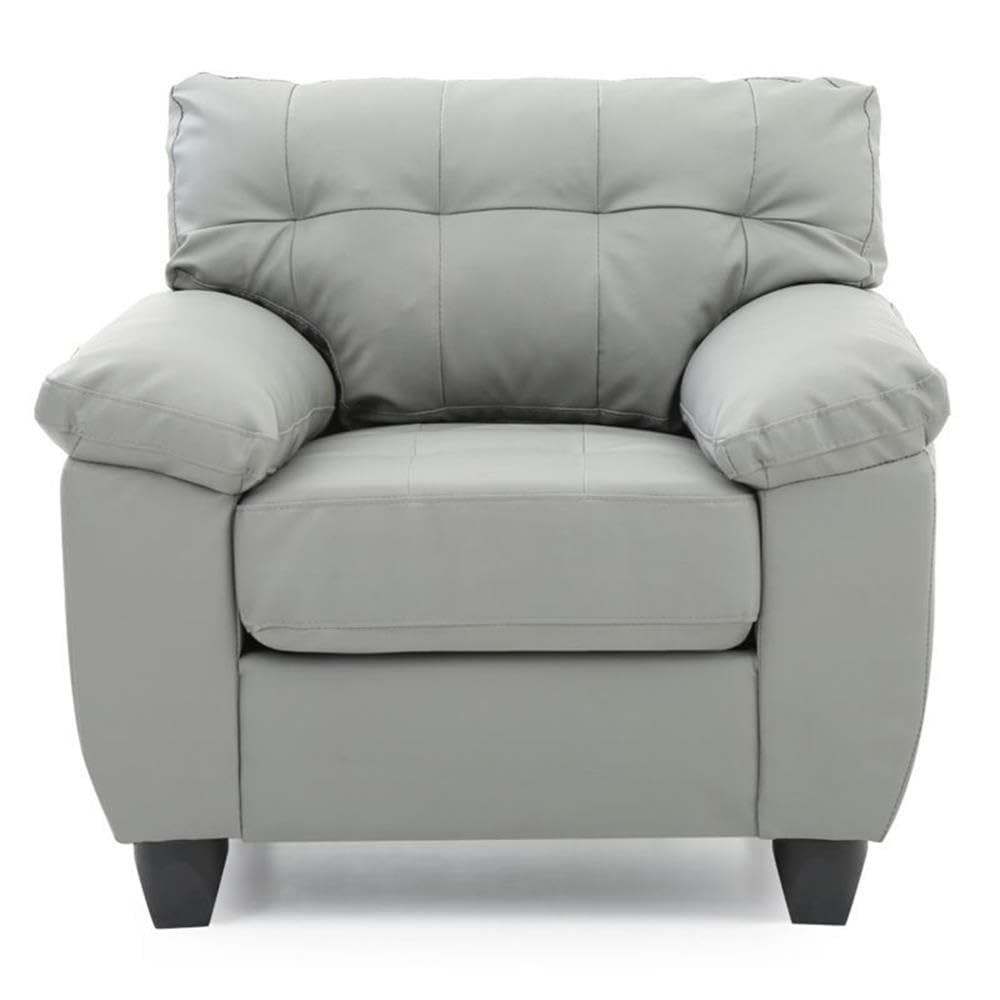 Premium Gray Faux Leather Accent Chair - Glory Furniture Gallant Modern Living Room Seating for Home Office, Lounge & Reading Nook