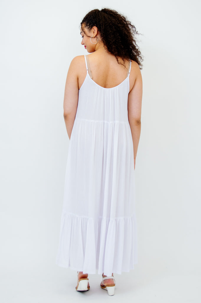 Boho White Dress for Women - Flowy Summer Maxi Dress with Pockets - Perfect for Beach, Vacation, and Casual Outings