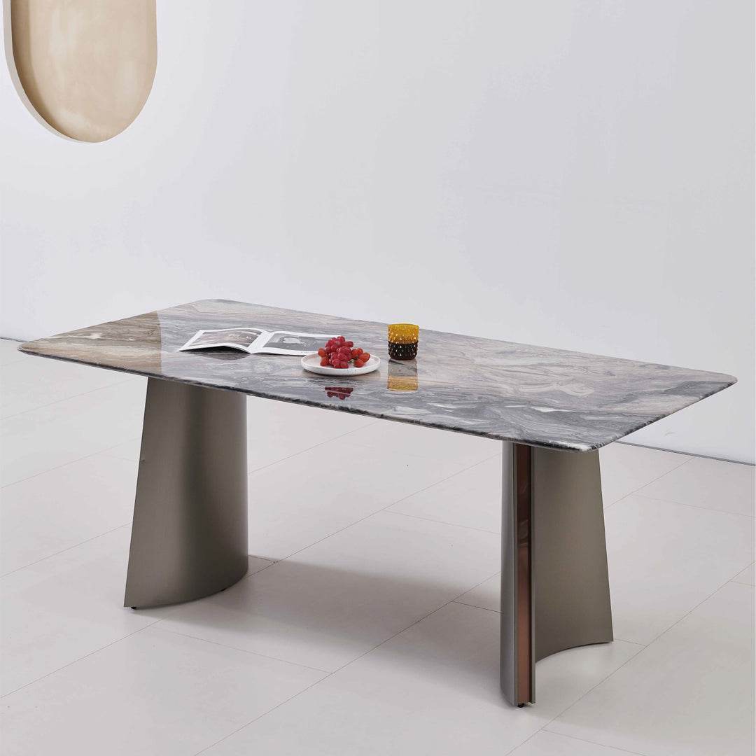 Premium Merlinna Glossy Sintered Stone Dining Table - 55/63/71 Inch Round (140/160/180cm) - Scratch & Heat Resistant Modern Kitchen Table for Dining Room, Restaurant, or Outdoor Patio Use