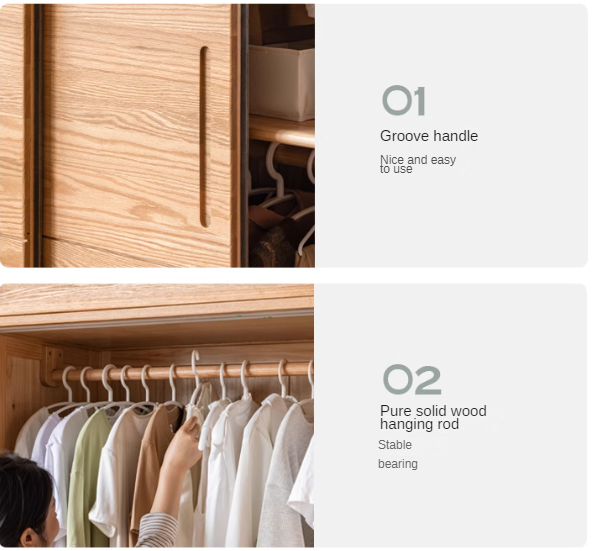 Solid Oak Wood Sliding Door Wardrobe Closet - Modern & Durable Storage for Bedroom, Living Room, or Walk-In Closet Organization