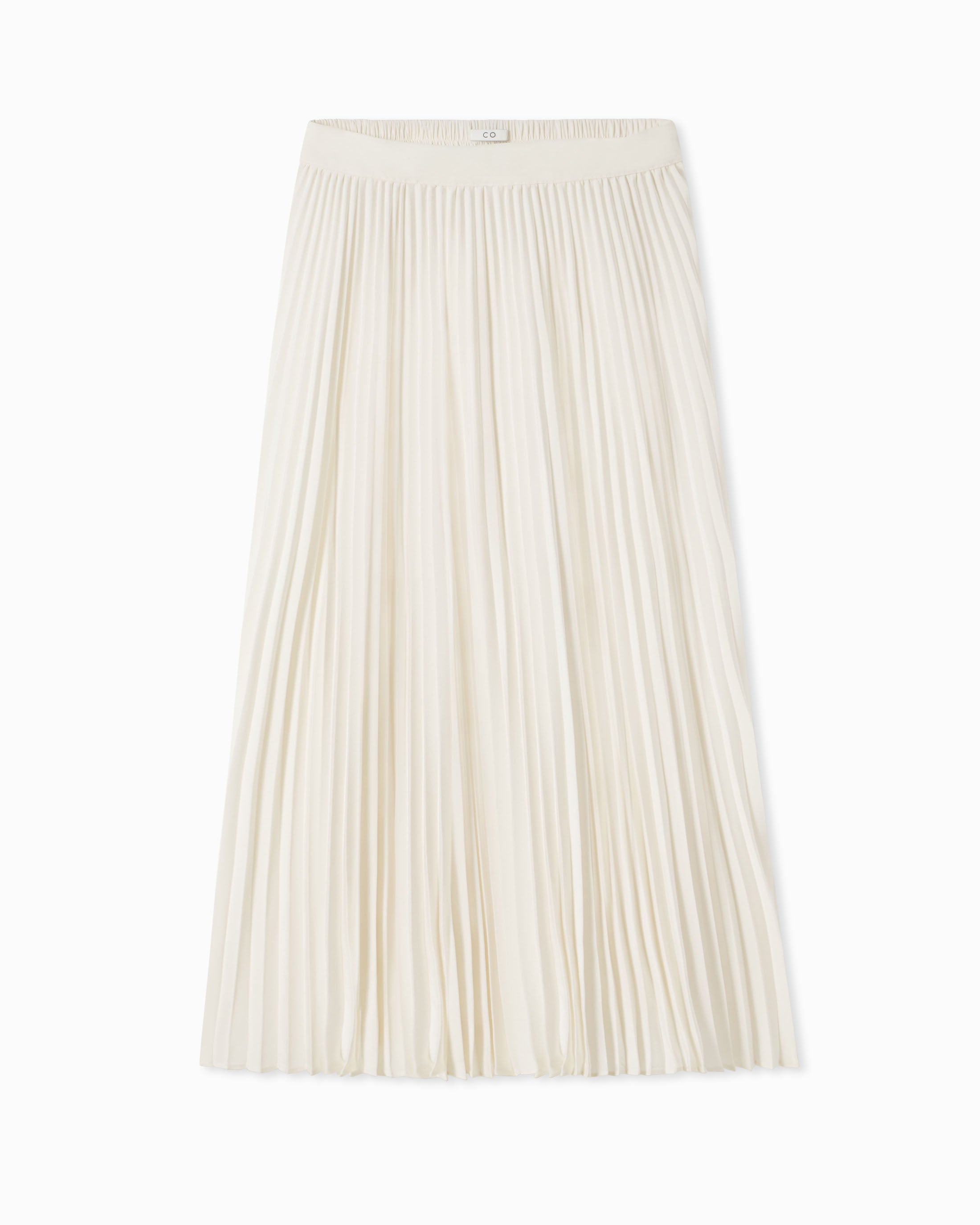 Stretch Crepe Pleated Elastic Waist Skirt - Ivory | Comfortable & Flowy Midi Skirt for Women | Perfect for Office, Casual Wear & Date Nights