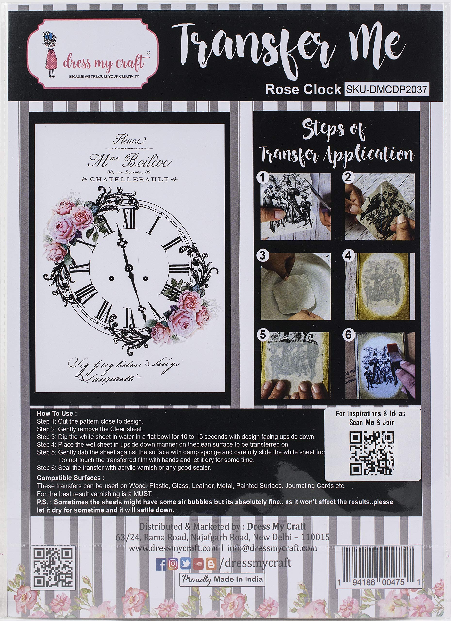 DIY Iron-On Transfer Paper Sheets A4 Size - Rose Clock Design for T-Shirts, Tote Bags & Fabric Crafts | Perfect for Custom Apparel, DIY Gifts & Home Decor Projects