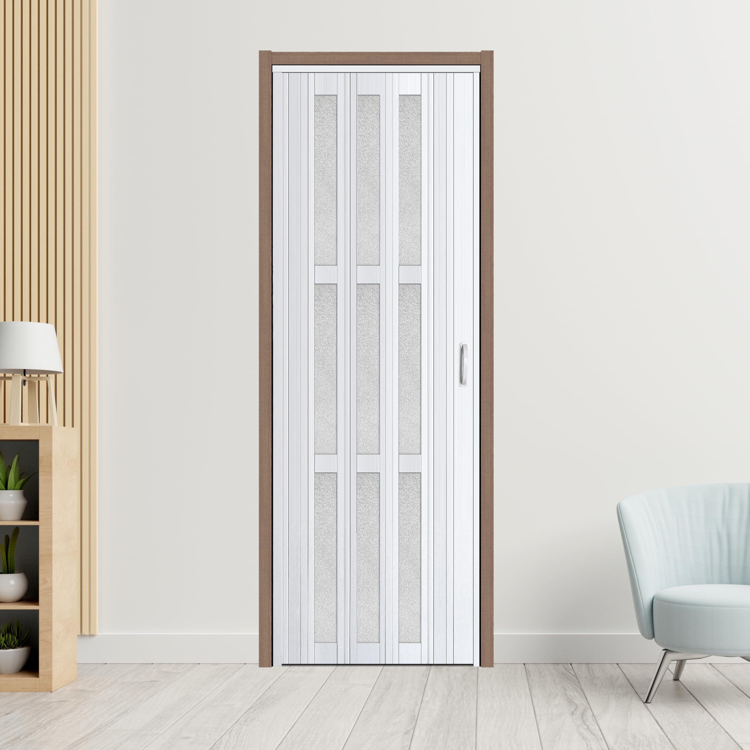 32x80 Inch PVC Accordion Folding Door for Closet - White Interior Room Divider with Installation Hardware & Latch | Perfect for Bedrooms, Walk-in Closets, Studio Apartments & Office Spaces