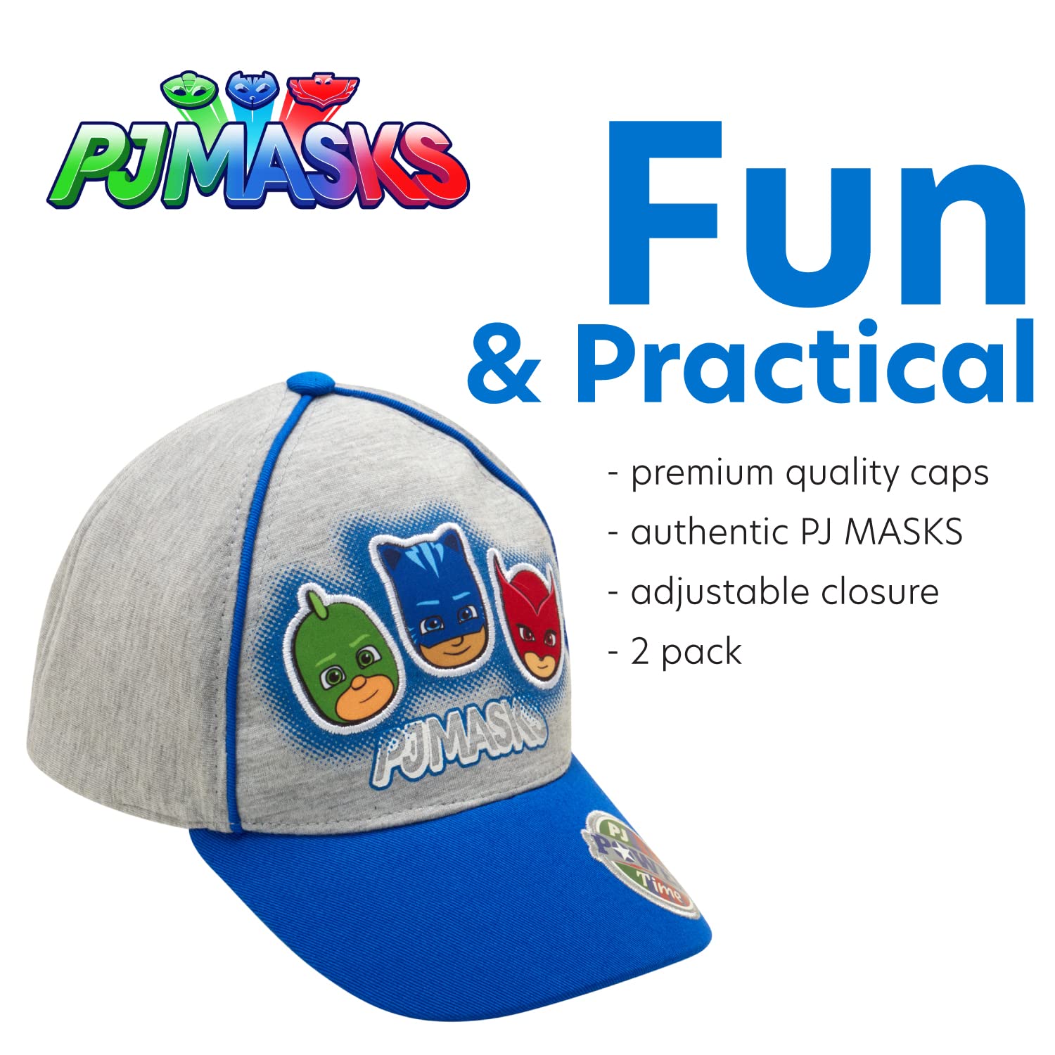 PJ Masks Boys' Baseball Cap 2 Pack - Catboy, Owlette & Gekko Adjustable Snapback Hats for Kids (2T-7 Years) | Perfect for Dress Up, Halloween Costumes & Everyday Play