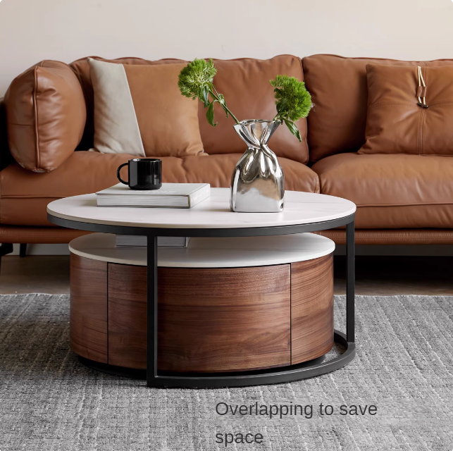 Premium Black Walnut Solid Wood Round Coffee Table - Modern Luxury Rock Plate Design for Living Room, Lounge & Office Decor