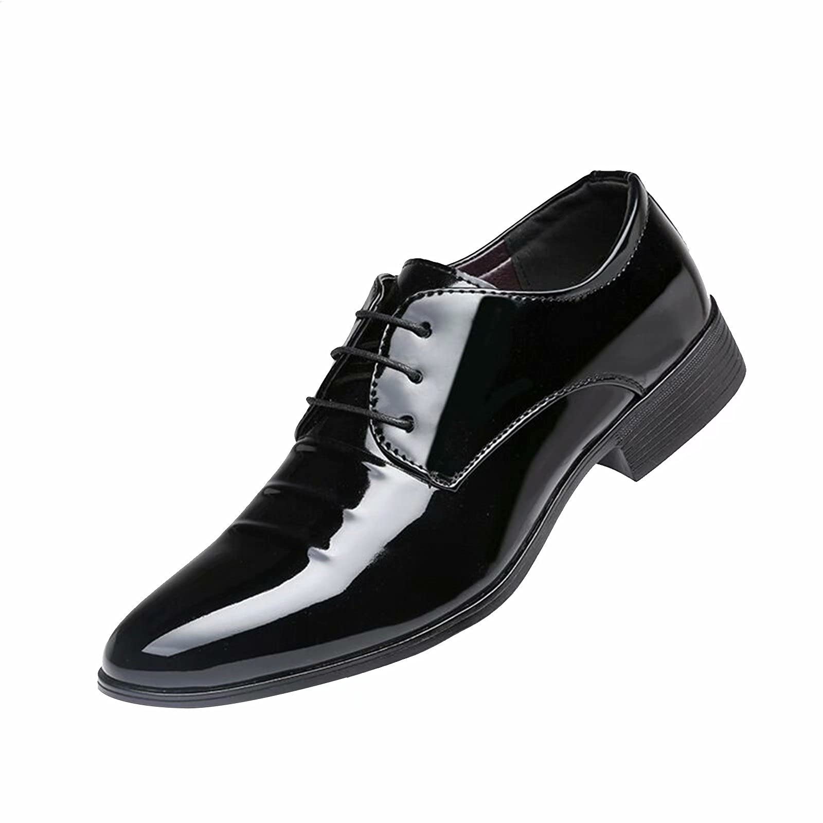 Premium Men's Business Dress Shoes - Genuine Leather Pointed Toe Oxfords with Shiny Patent Finish | Comfortable Heel Support for Office, Wedding & Formal Events