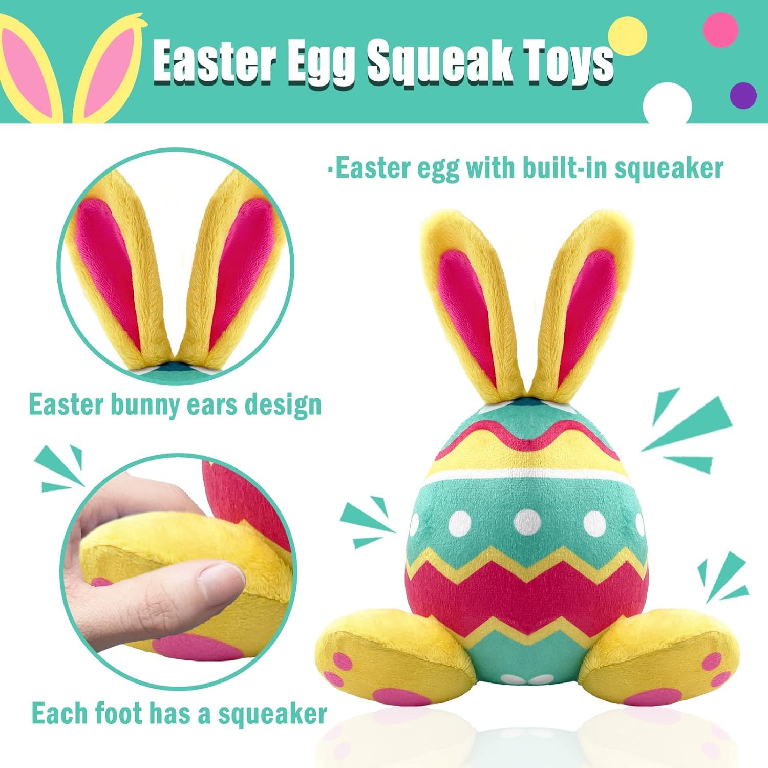 2 Pack Easter Bunny Plush Squeaky Dog Toys - Soft Stuffed Animal Chew Toys for Medium & Large Dogs | Fun Holiday Gift for Pets, Easter Basket Stuffers & Playtime