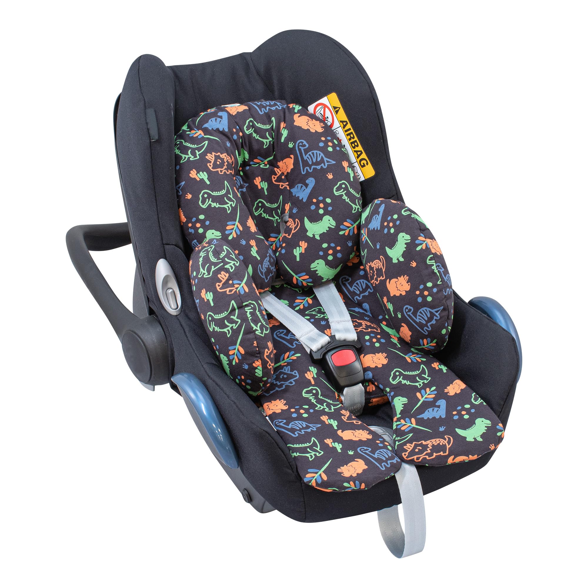 JYOKO Baby Head and Body Support Pillow - Hypoallergenic 100% Cotton Infant Cushion for Newborns & Toddlers (Happy Dino Design) - Perfect for Car Seats, Strollers, and Safe Sleeping