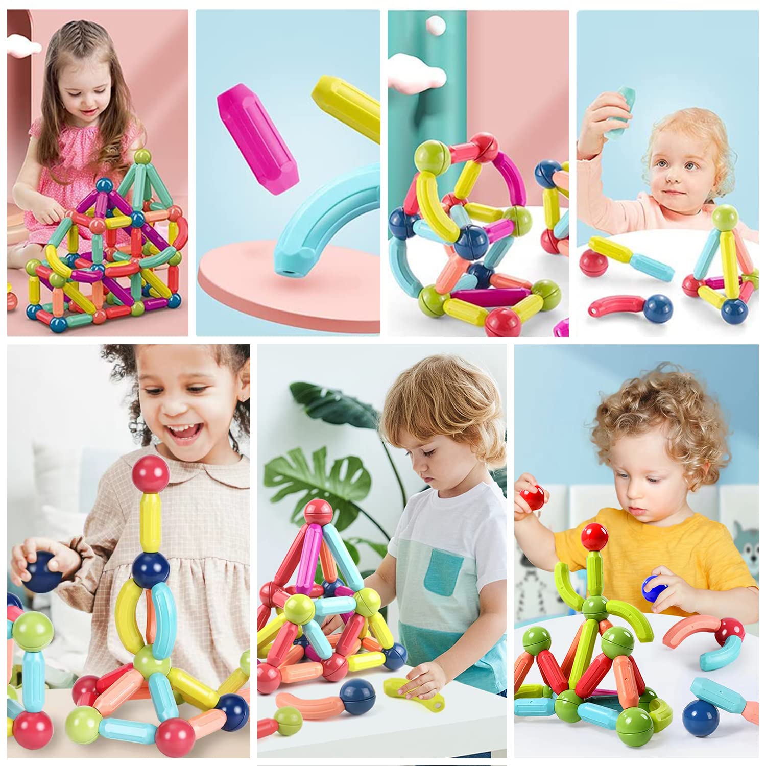 Luckynono Magnetic Ball Set - 52pcs STEM Educational Building Blocks Toys for Kids, Magic Ball & Wand, Colorful Stacking Toys for Creative Play - Perfect for Classroom, Home Learning & Birthday Gifts
