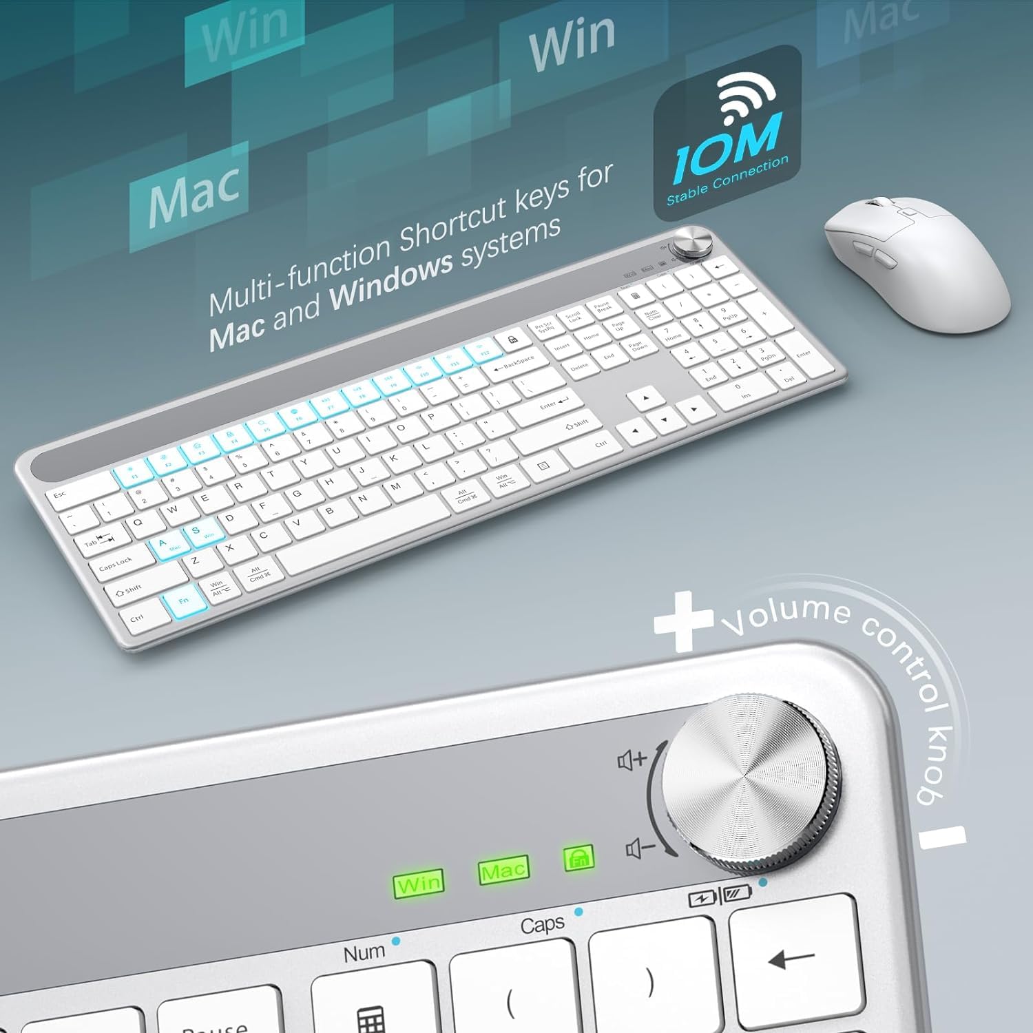 Wireless Keyboard Mouse Combo with Volume Knob - for PC/Mac/Windows - Home & Office Use