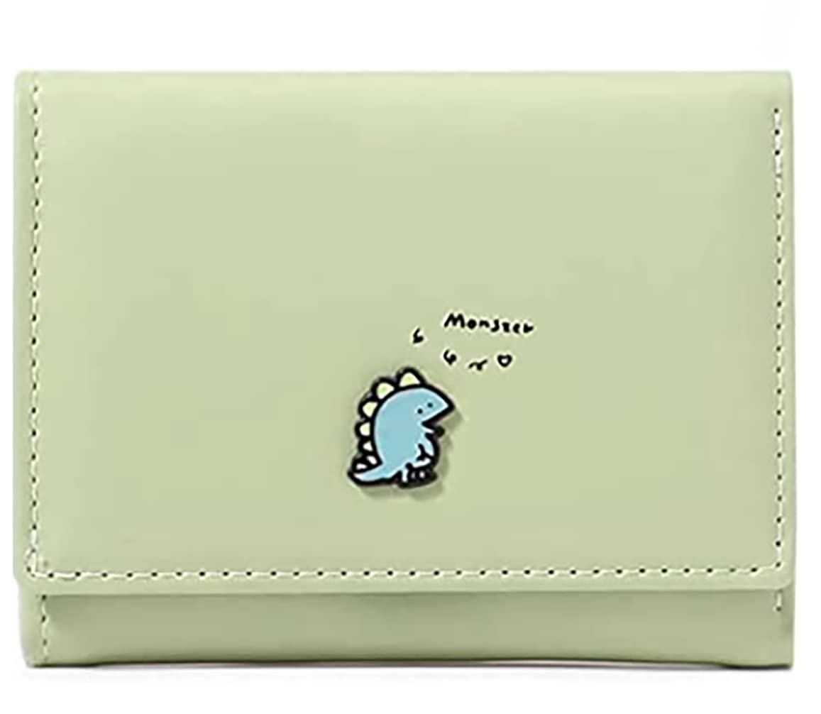 Dinosaur PU Leather Wallet for Women - Compact Trifold Card Holder with ID Window, Perfect for Teens & Daily Use