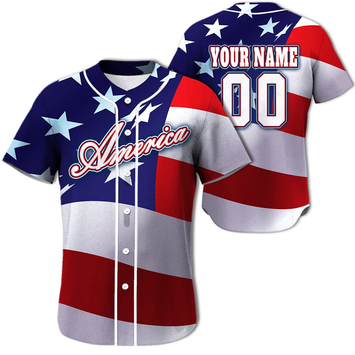 Custom Patriotic American Flag Baseball Jersey - Personalized Team Name & Number - 4th of July Short Sleeve Softball Uniform for Men & Women - Perfect for Independence Day Games, Team Sports & Fan Apparel