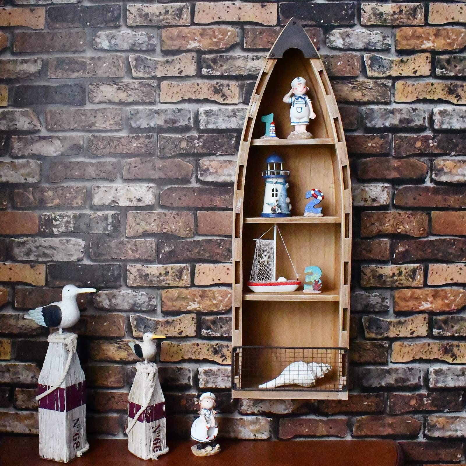 Wooden Boat Shelf - Decorative Nautical Bookshelf for Wall or Tabletop | Perfect for Beach Theme Bathroom, Living Room, Nursery & Coastal Farmhouse Decor | Lake House, Boat & Ocean Inspired Home Accents
