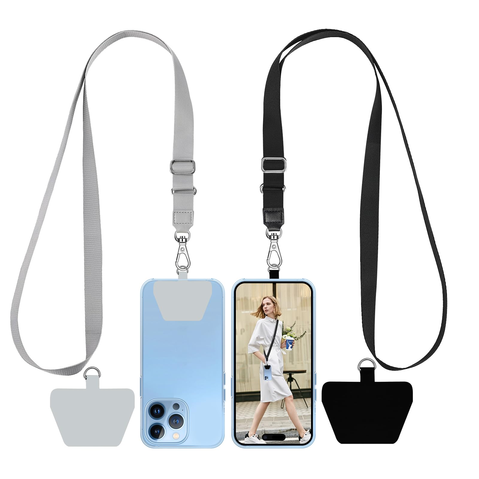**SHANSHUI 2 Pack Universal Phone Lanyard - Durable Nylon Neck Strap with Soft Pads, Adjustable Crossbody Tether for iPhone, Samsung & All Smartphones (Black & Grey) - Perfect for Travel, Work & Outdoor Activities**