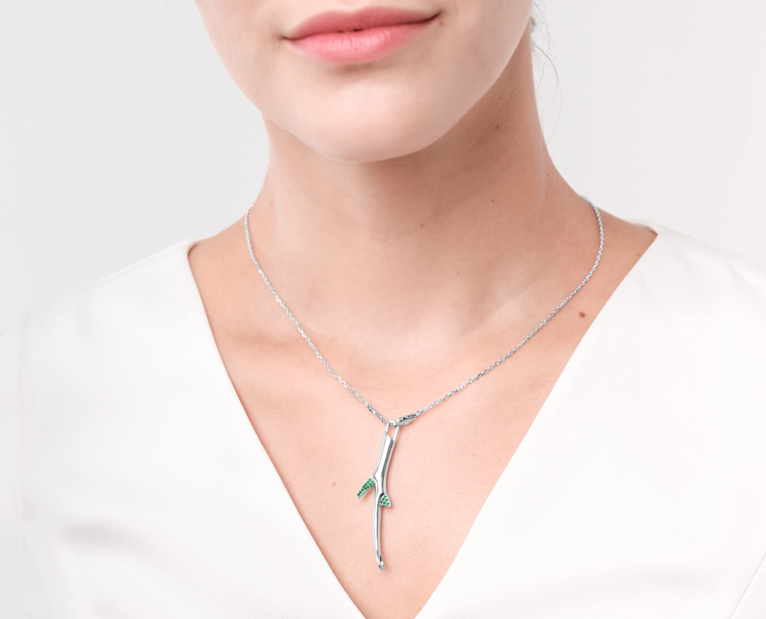 Emerald Floral Pendant Necklace - Silver Tree Branch Necklace - Rose Quartz Sakura Twig Jewelry for Women, Gift for Her, Boho Chic Style, Perfect for Weddings & Special Occasions