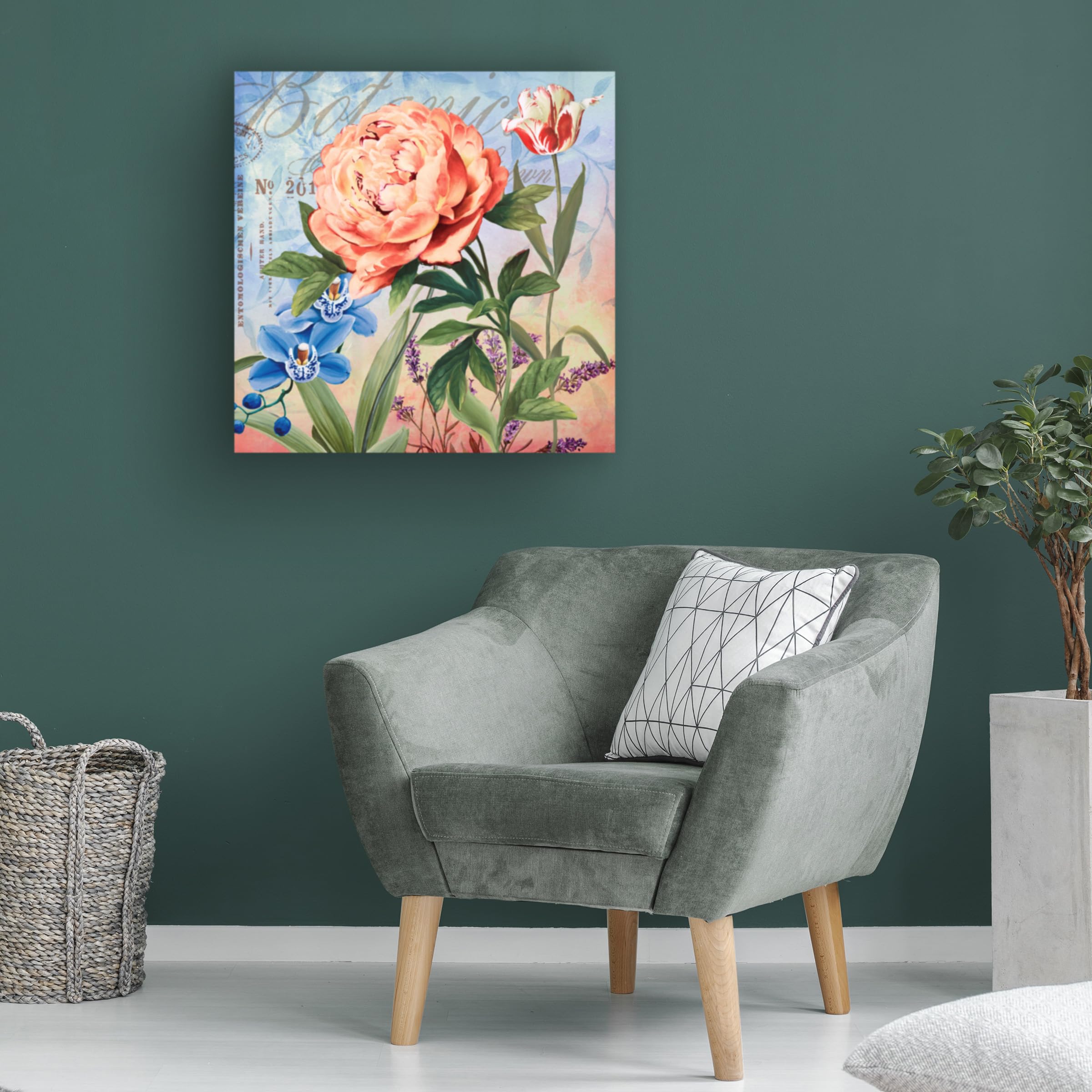 Trademark Fine Art 'Botanique with Peony' Floral Canvas Wall Art - Handmade Painting for Living Room, Bedroom & Office Decor