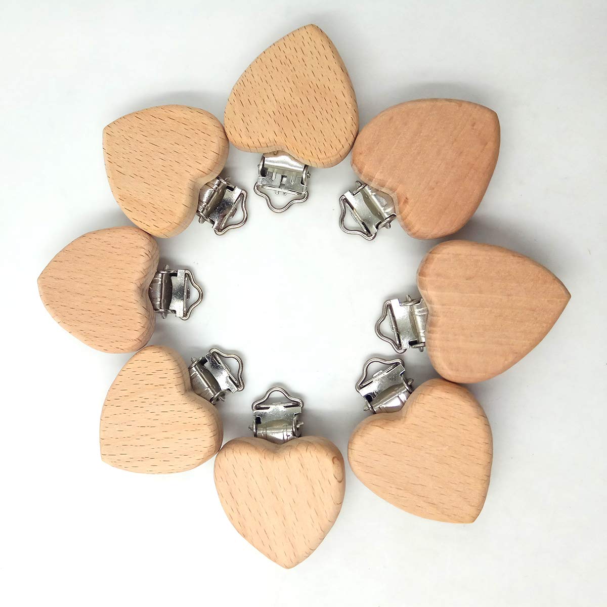 5pcs Natural Wooden Pacifier Clips - Cute Beech Wood Animal & Heart Shape Charms for DIY Baby Accessories | Safe Pacifier Holder for Infants, Toddler Essentials, Baby Shower Gifts