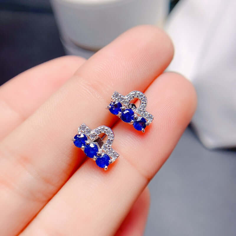 925 Sterling Silver Sapphire Stud Earrings for Women - Genuine Blue Sapphire Jewelry Set | Perfect for Weddings, Anniversaries & Gift Giving | FME E210