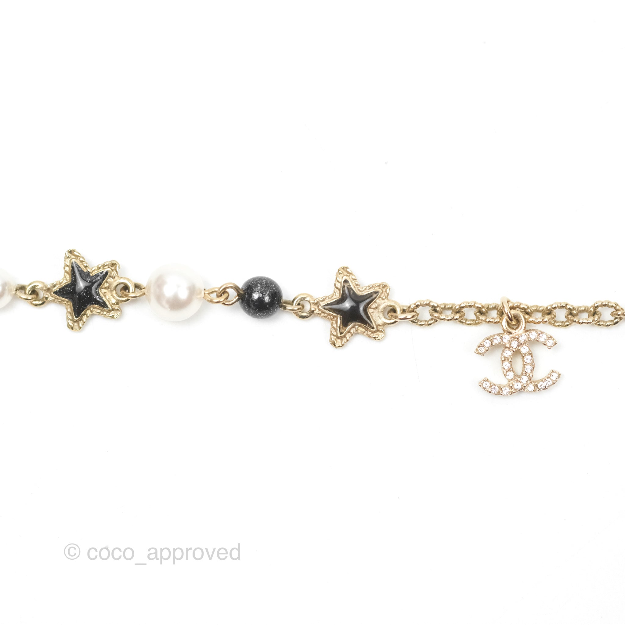 Chanel CC Pearl Star Black Pendant Bracelet in Gold Tone - Elegant 20S Fashion Jewelry for Women, Perfect for Parties, Weddings & Special Occasions