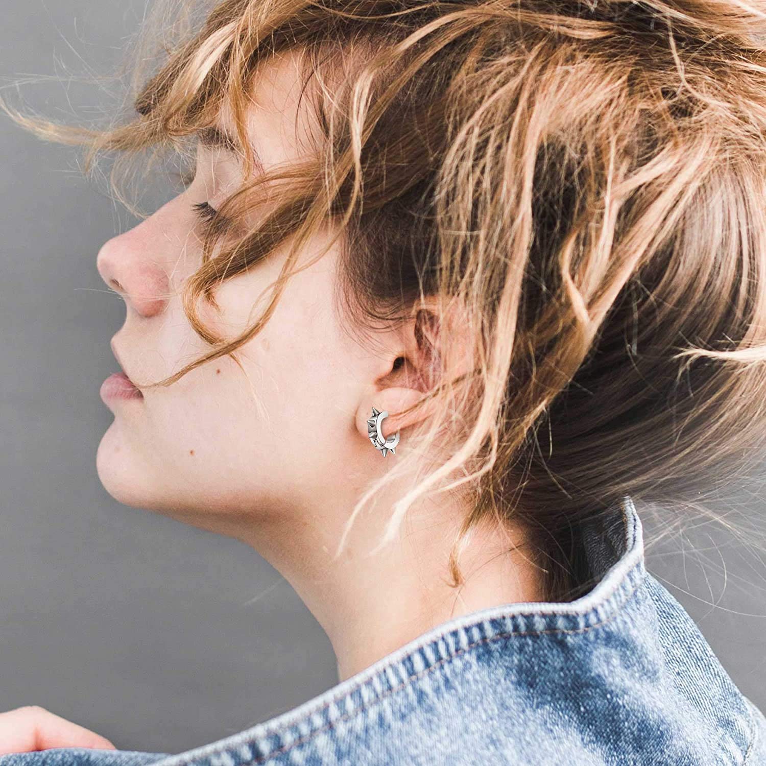 5 Pairs Punk Style Stainless Steel Spike Hoop Earrings & Studs for Men & Women - Body Piercing Jewelry Set for Gothic, Rocker & Alternative Fashion Lovers
